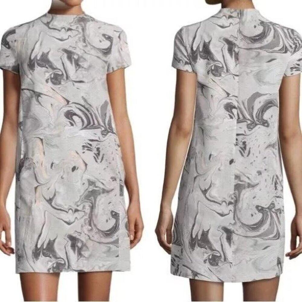 Theory Silk Dress Gray Orange Marble Pattern, Modern Chic size 2